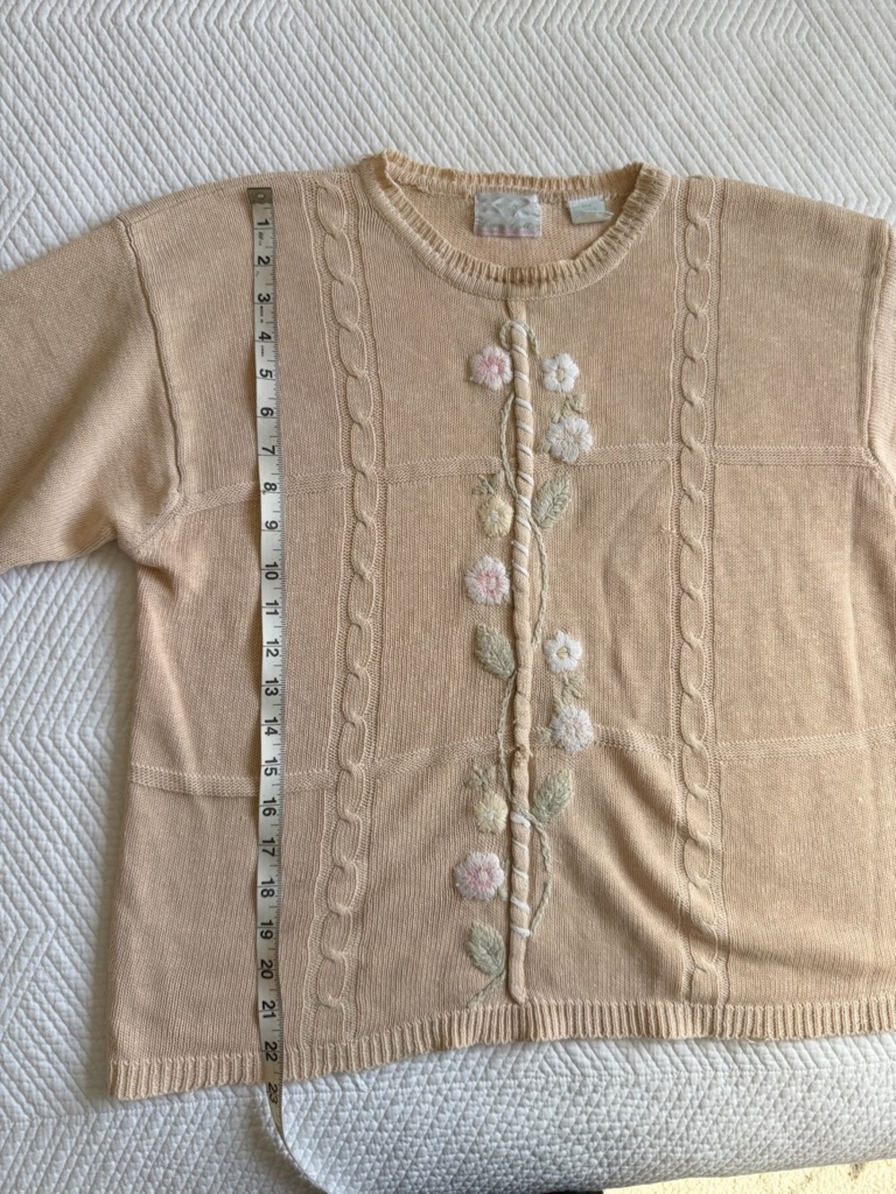 Vintage Artsy Boho Cottagecore Ramie Cotton Floral Grandma Embroidered Sweater - Picture 10 of 11
